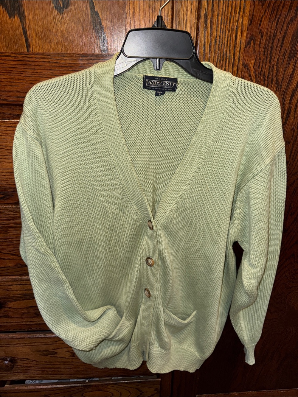 Vintage Lands' End Women's Mint Green V-Neck Button Cardigan